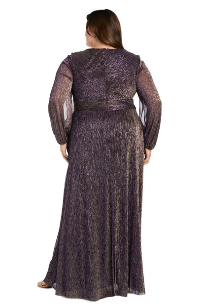 Plus Size Long Sleeve Metallic Dress Formal R&M Richards 3228W