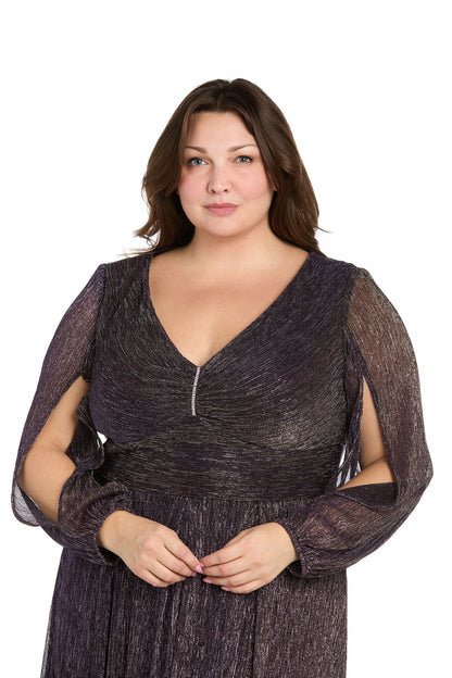 Plus Size Long Sleeve Metallic Dress Formal R&M Richards 3228W
