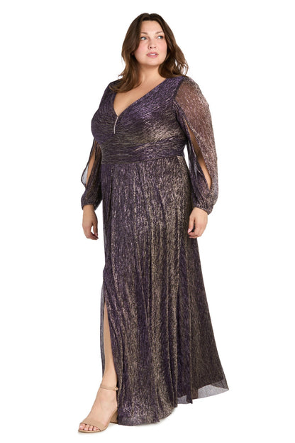 Plus Size Long Sleeve Metallic Dress Formal R&M Richards 3228W