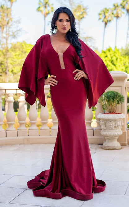 Jessica Angel 336 Long Mermaid Fit Formal Evening Cape Dress
