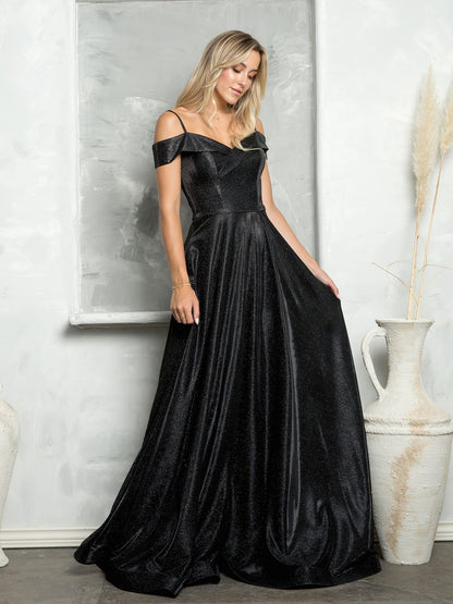 Long Formal Off Shoulder Glitter Ball Gown