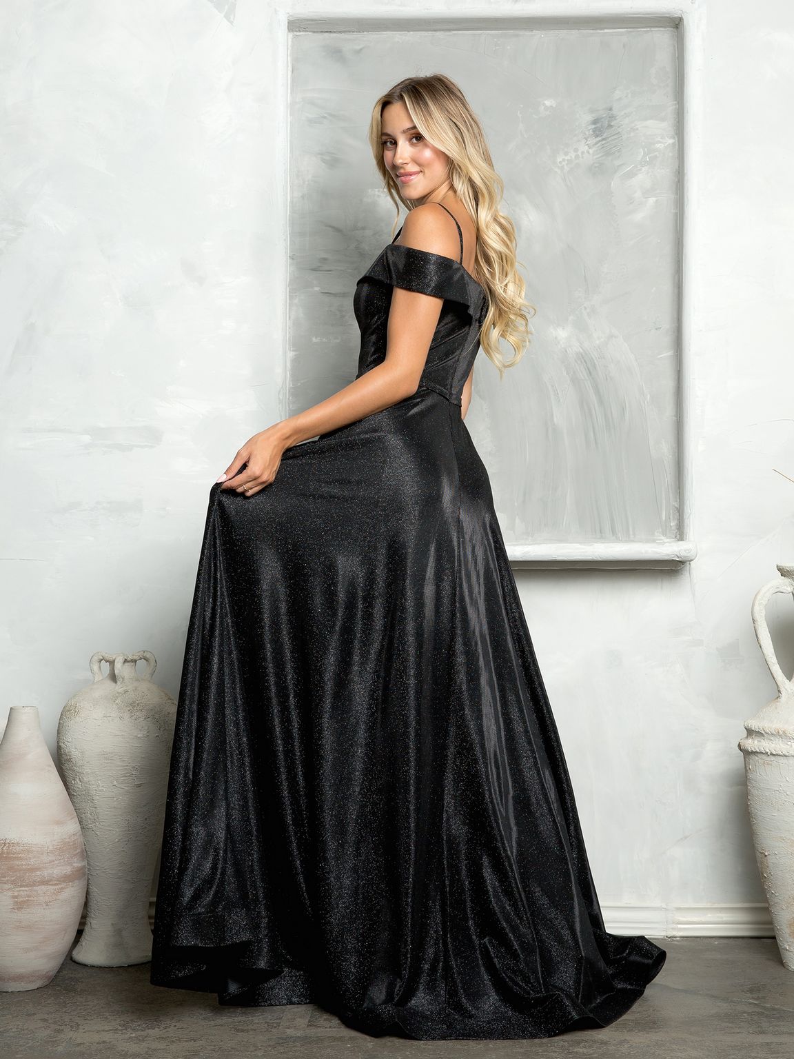 Long Formal Off Shoulder Glitter Ball Gown