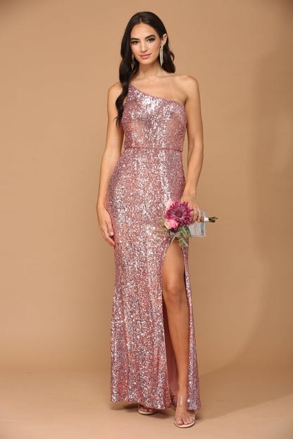 Long One Shoulder Formal Fitted Prom Dress