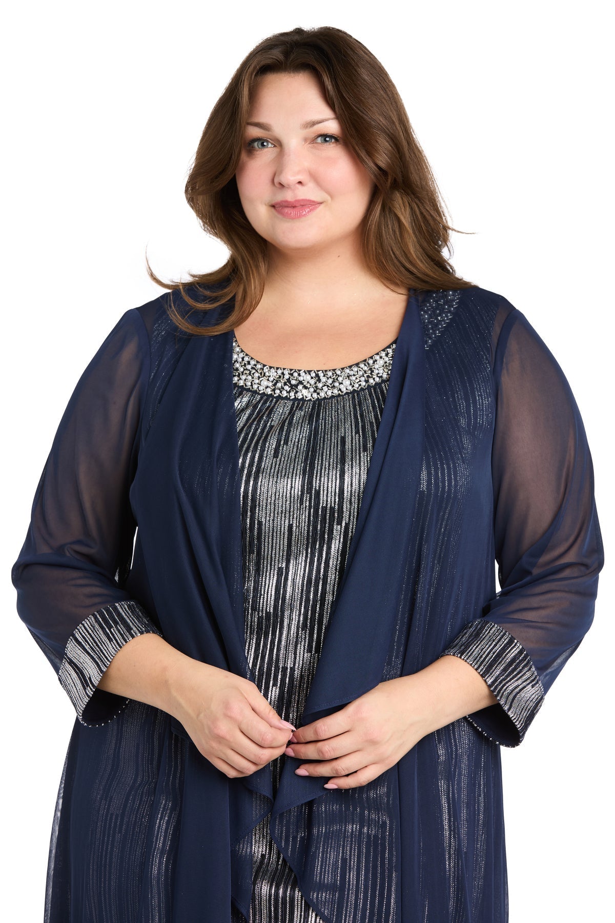 Short Cocktail Plus Size Dress Metallic Jacket R&M Richards 3377W