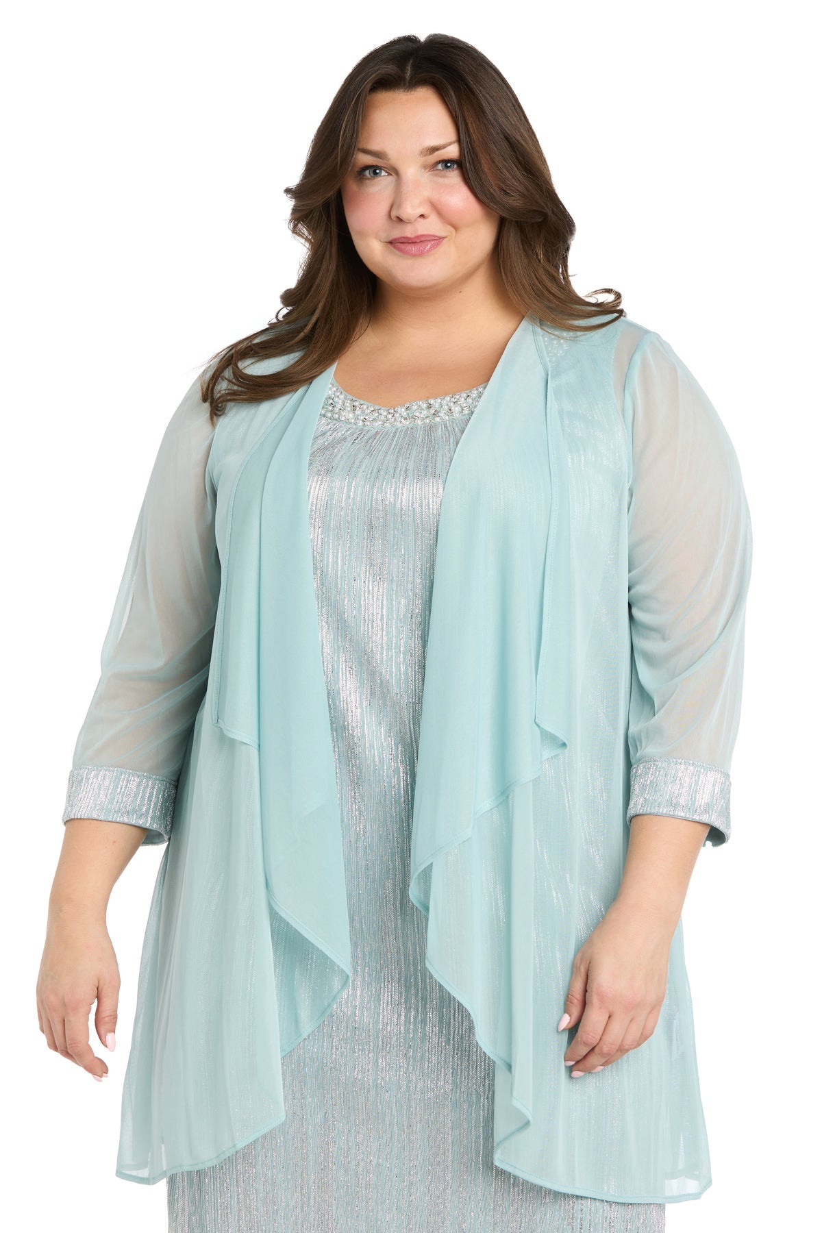 Short Cocktail Plus Size Dress Metallic Jacket R&M Richards 3377W