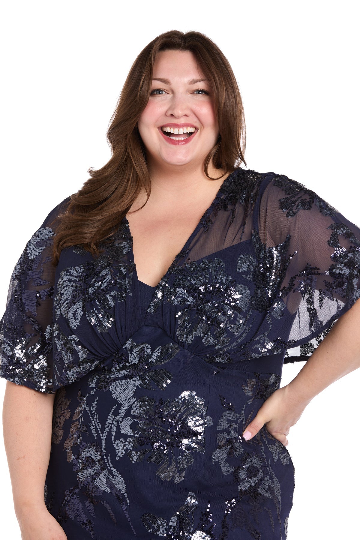 Plus Size Short Dress Sequin Floral Cocktail R&M Richards 3398W