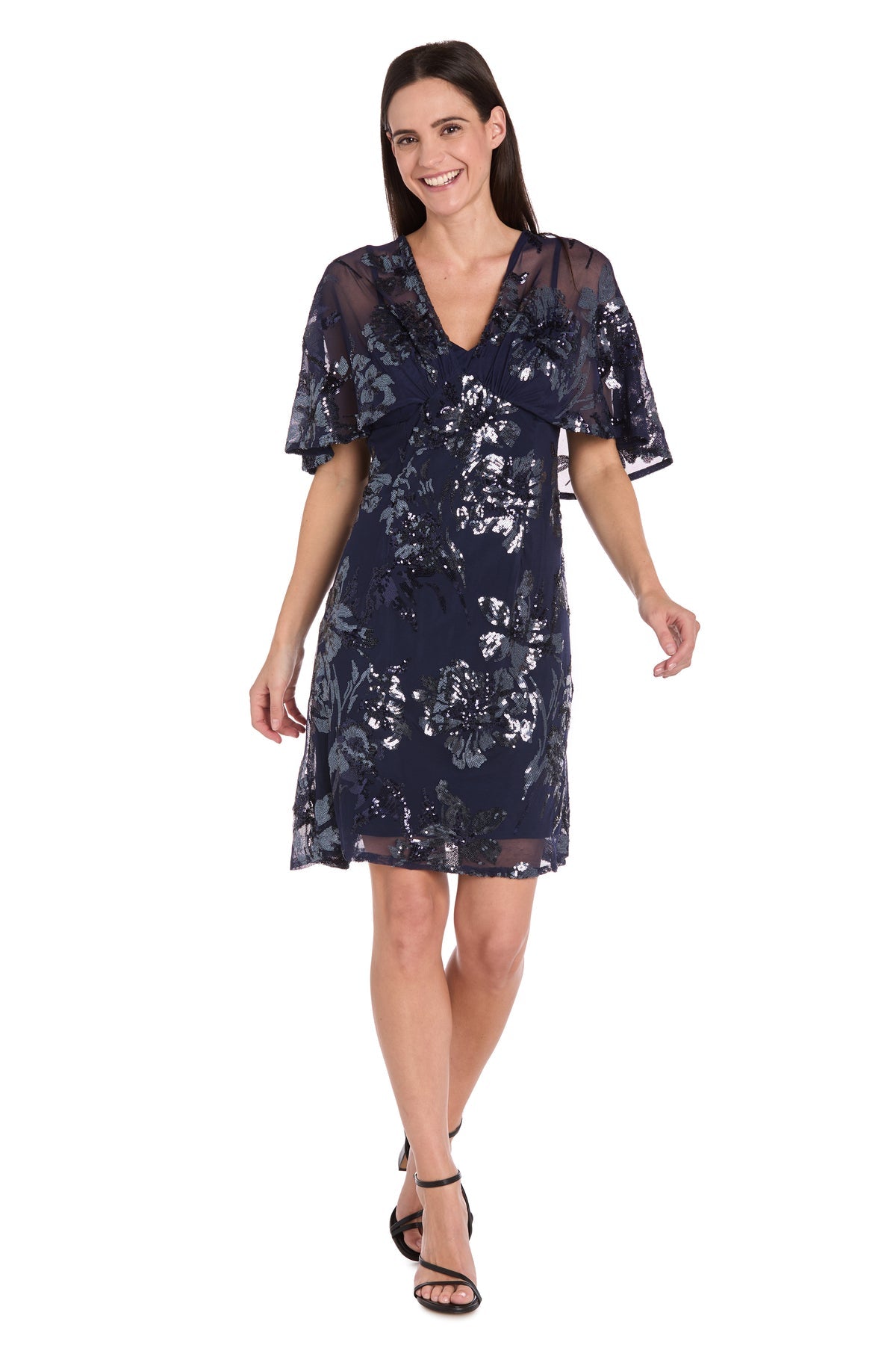 Sequin Floral Dress Short Cocktail R&M Richards 3398