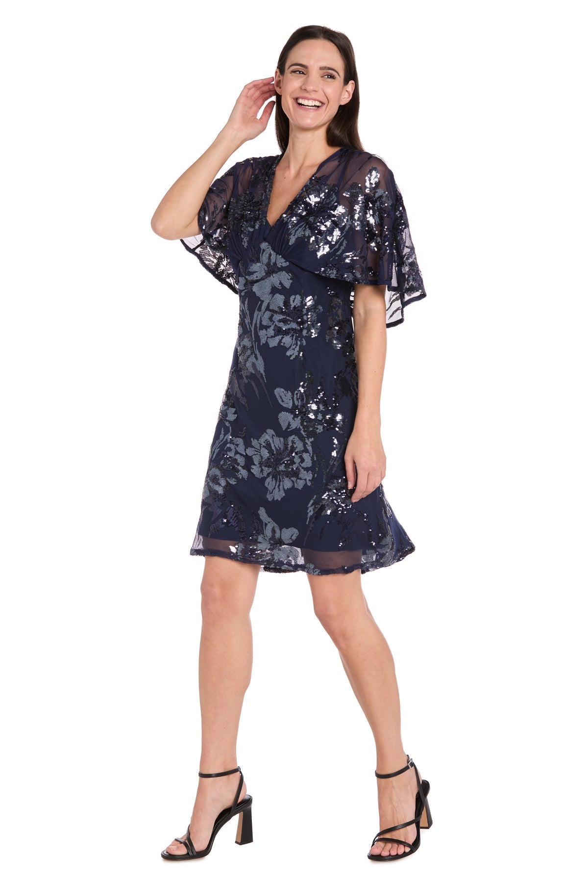 Sequin Floral Dress Short Cocktail R&M Richards 3398