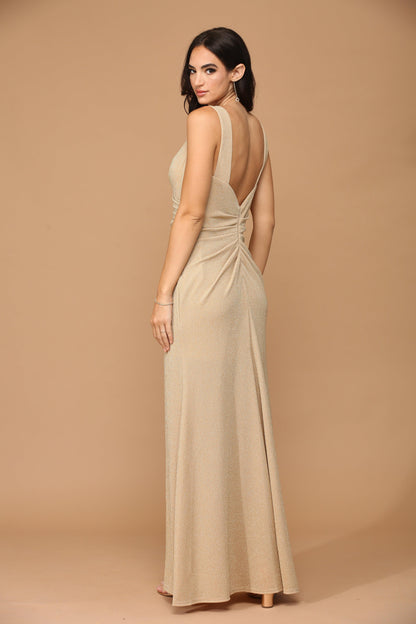 Long Sleeveless Metallic Mother of the Bride Dress