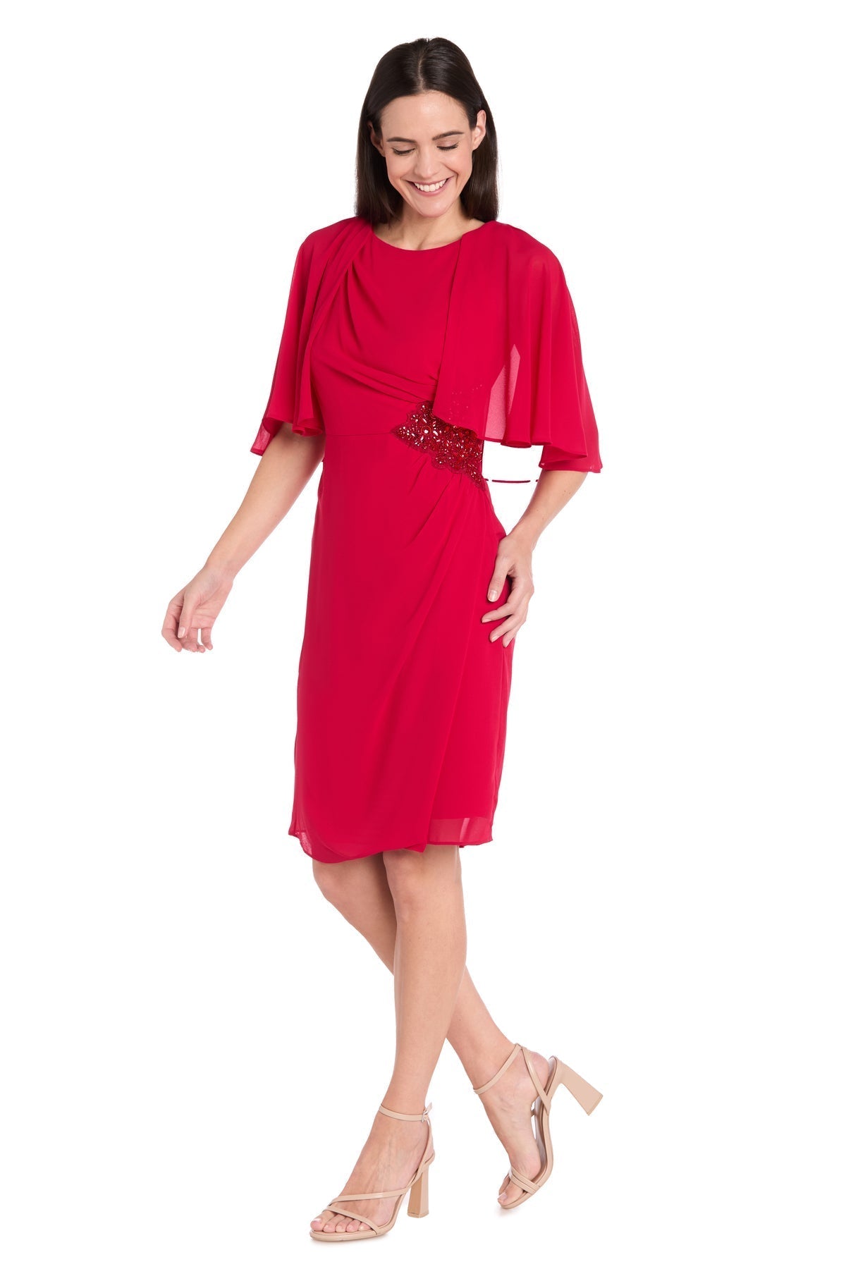 Short Beaded Cape Dress Cocktail R&M Richards 3474