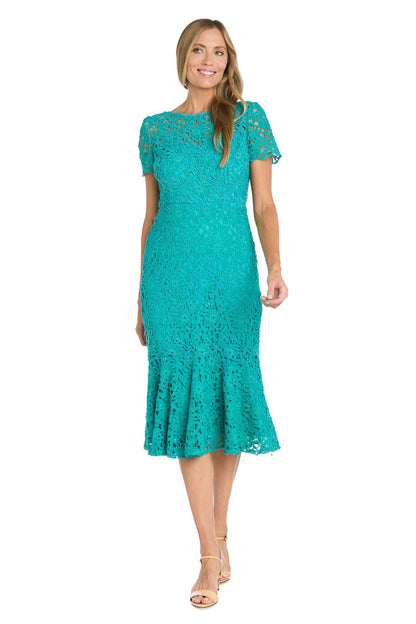 Short Fitted Dress Lace Midi Length Cocktail R&M Richards 3498