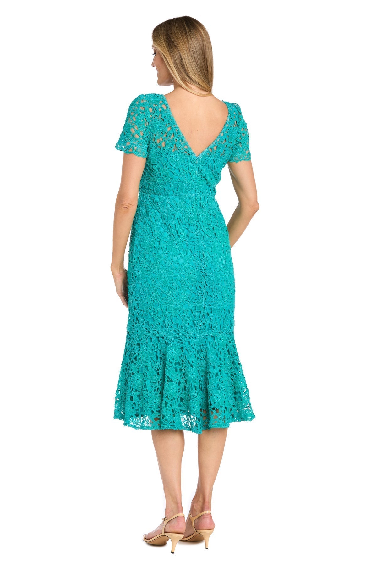 Short Fitted Dress Lace Midi Length Cocktail R&M Richards 3498