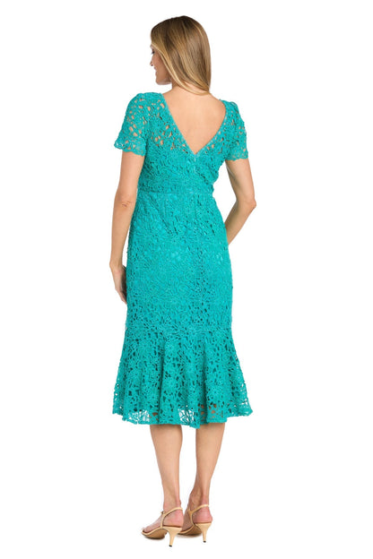Short Fitted Dress Lace Midi Length Cocktail R&M Richards 3498