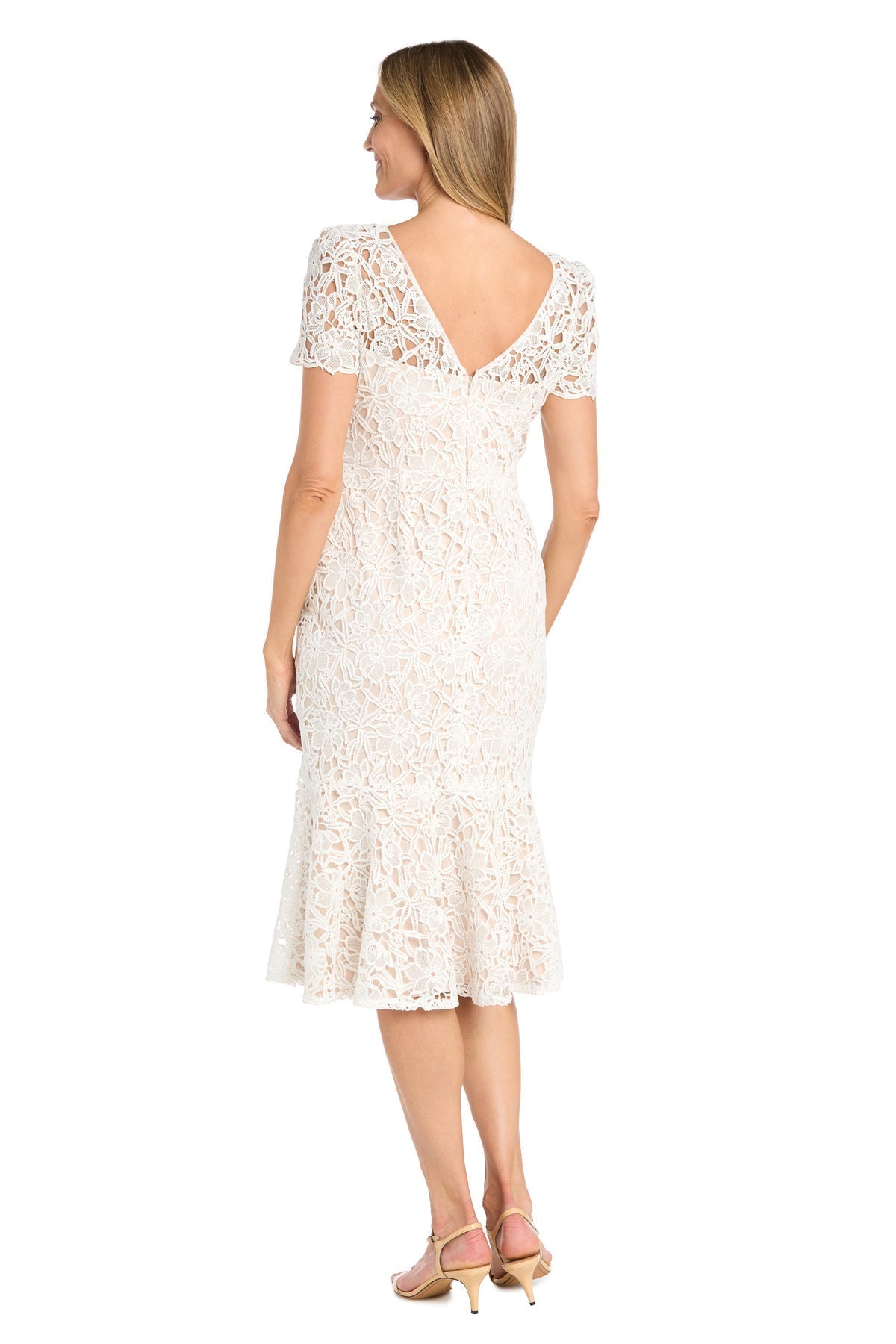 Short Fitted Dress Lace Midi Length Cocktail R&M Richards 3498