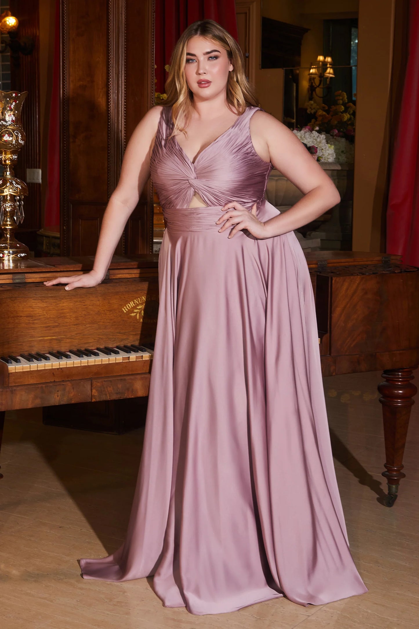 Marlena Gown - A-Line Keyhole Soft Satin Dress