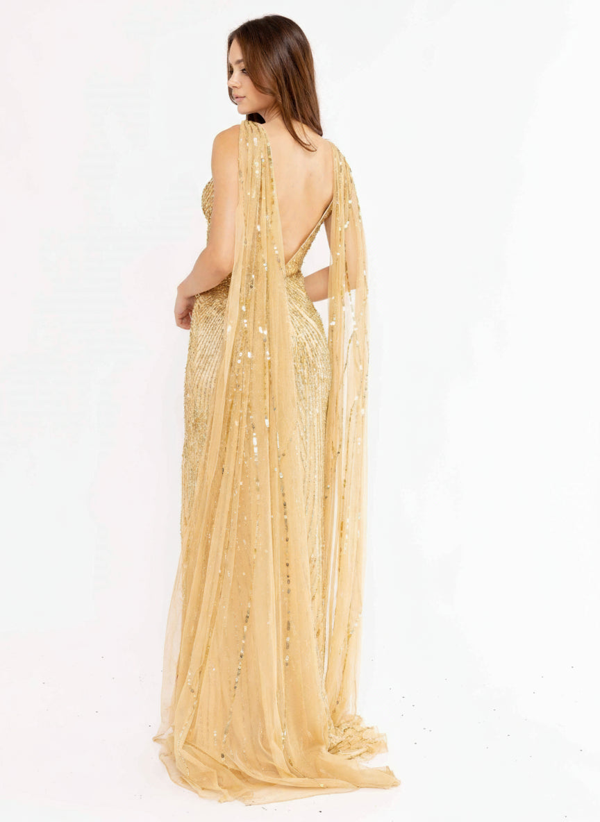 Long Sequins Cape Prom Dress by Primavera Couture 3971