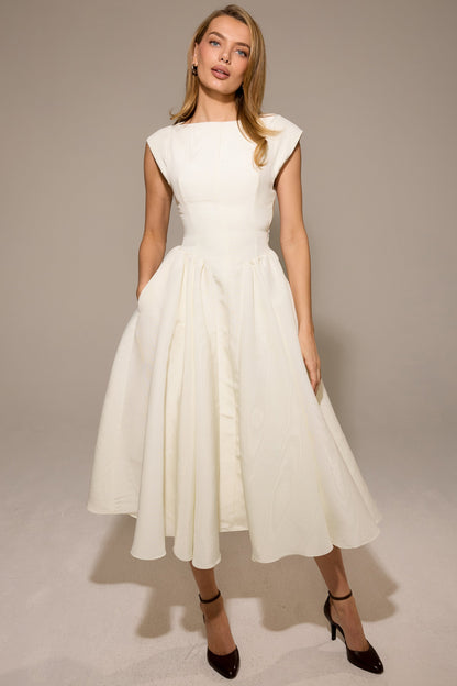 ivory moire satin midi dress