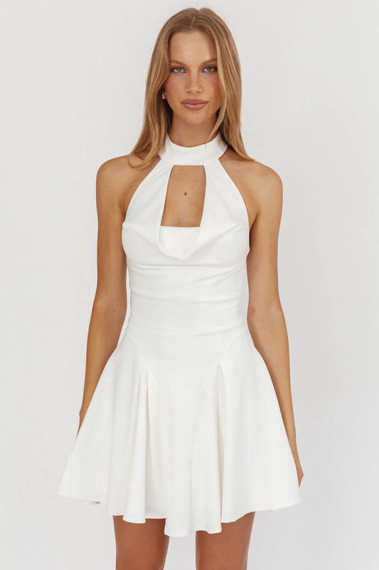 Charlene Cowl Halterneck Mini Dress White
