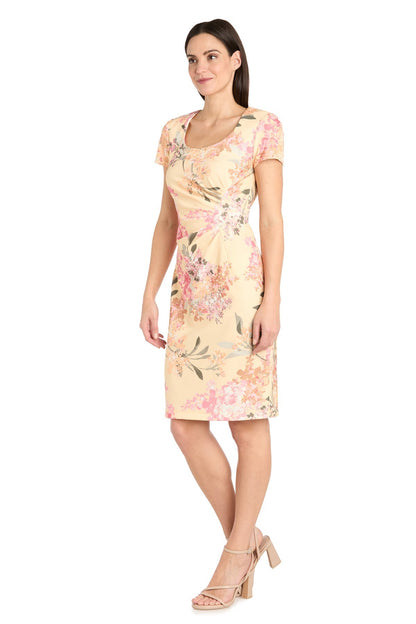Floral Print Short Cocktail Dress Pleated R&M Richards 4034