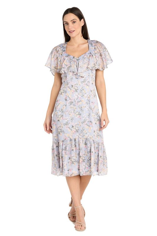 Short Floral Ruffle Dress Cocktail Midi R&M Richards 4063