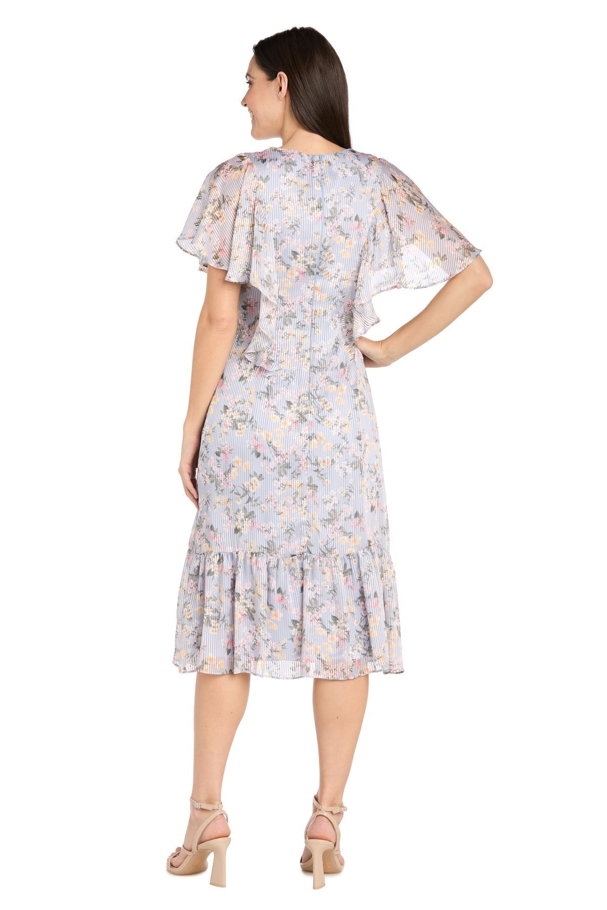 Short Floral Ruffle Dress Cocktail Midi R&M Richards 4063