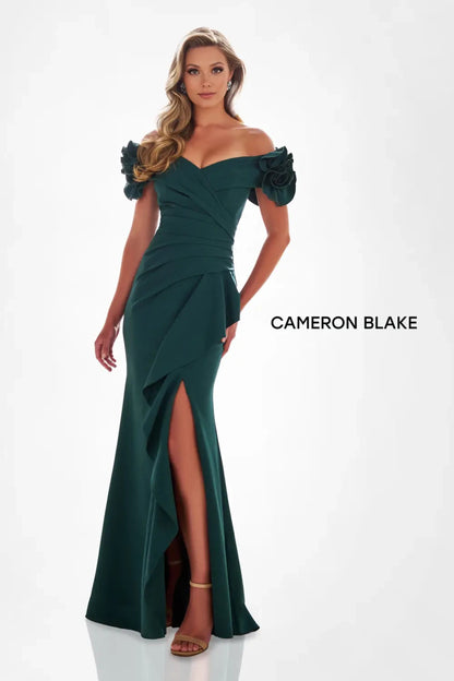 Cameron Blake CB209 Pleated Long Formal Slit Evening Gown