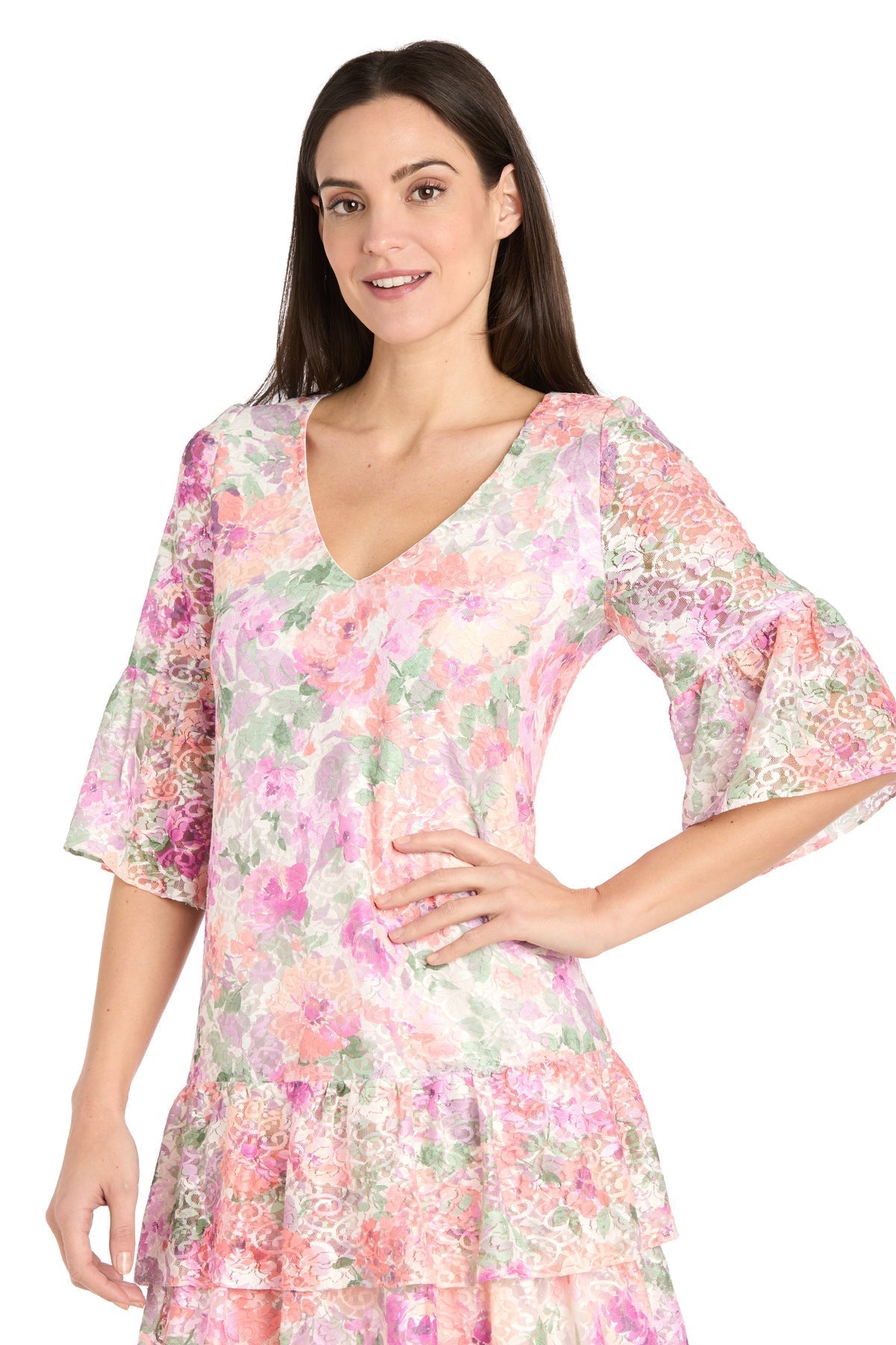 Short Floral Lace Ruffle Dress Cocktail R&M Richards 4107