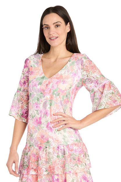 Short Floral Lace Ruffle Dress Cocktail R&M Richards 4107