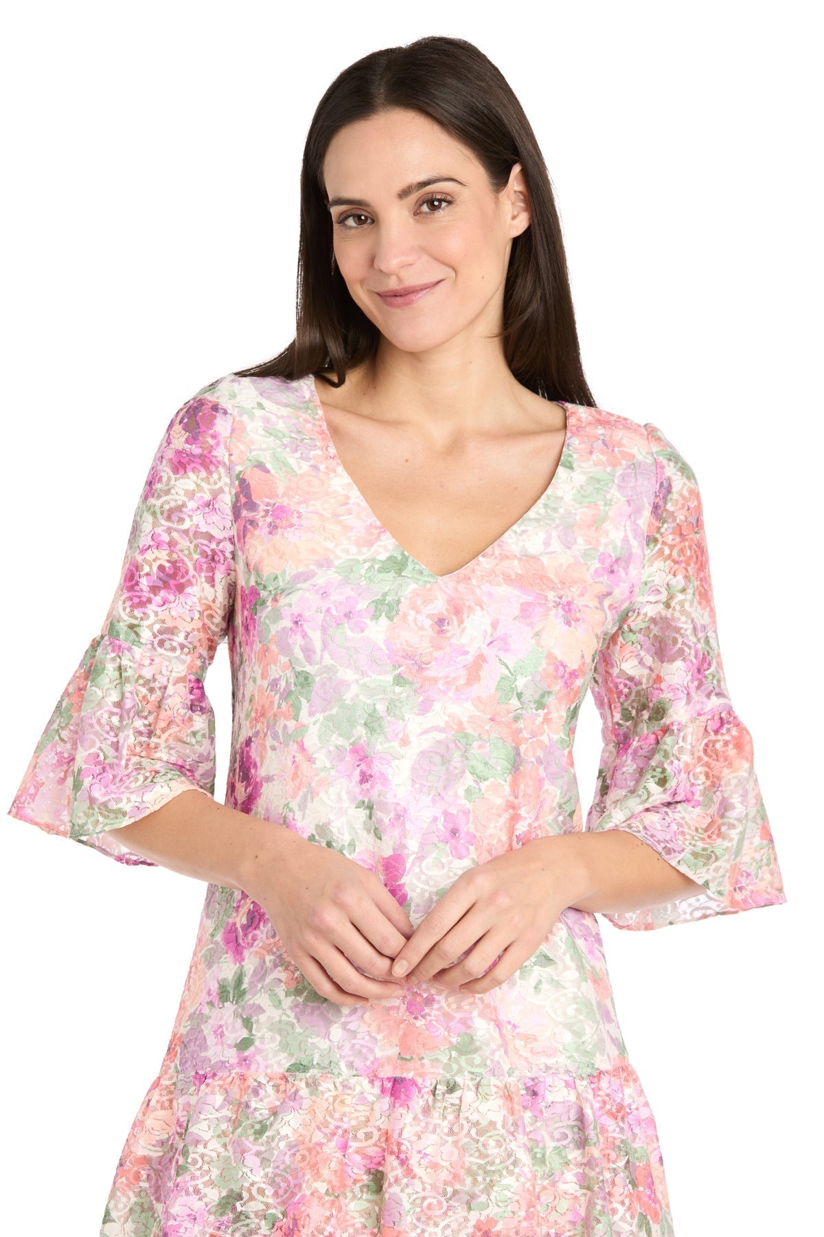 Short Floral Lace Ruffle Dress Cocktail R&M Richards 4107