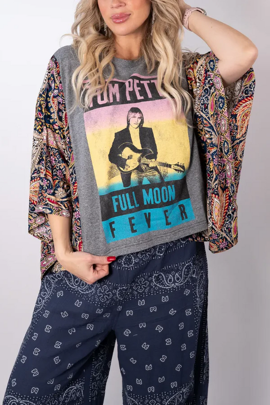 Tom Petty "Full Moon Fever" Printed Bat Sleeve T-Shirt (No Back Pocket)