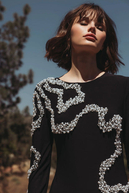 Long Sleeve Beaded Gown Fitted Mac Duggal 44086