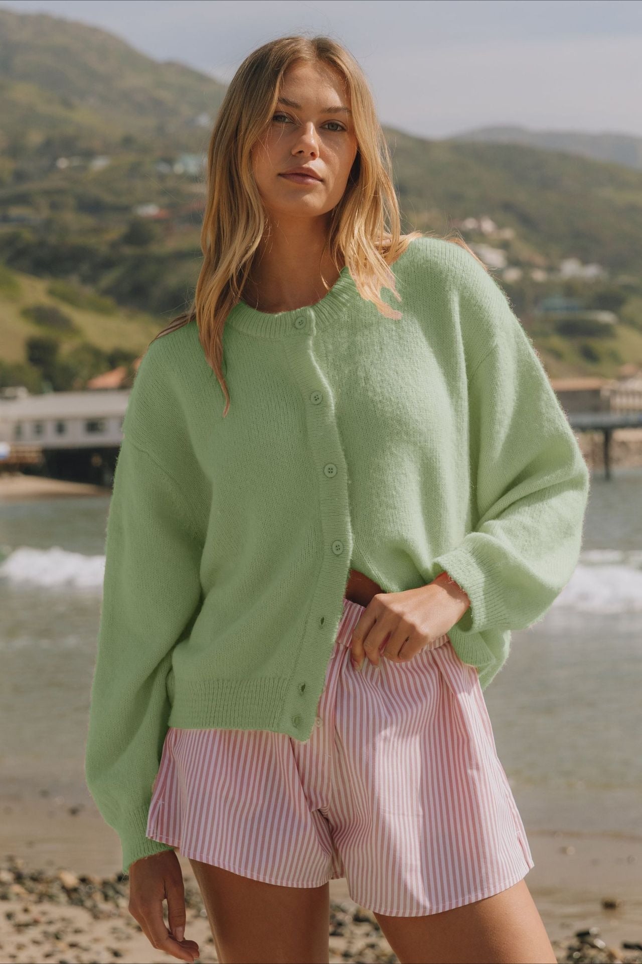 Casual Solid Buttoned Long Sleeve Knit Cardigan