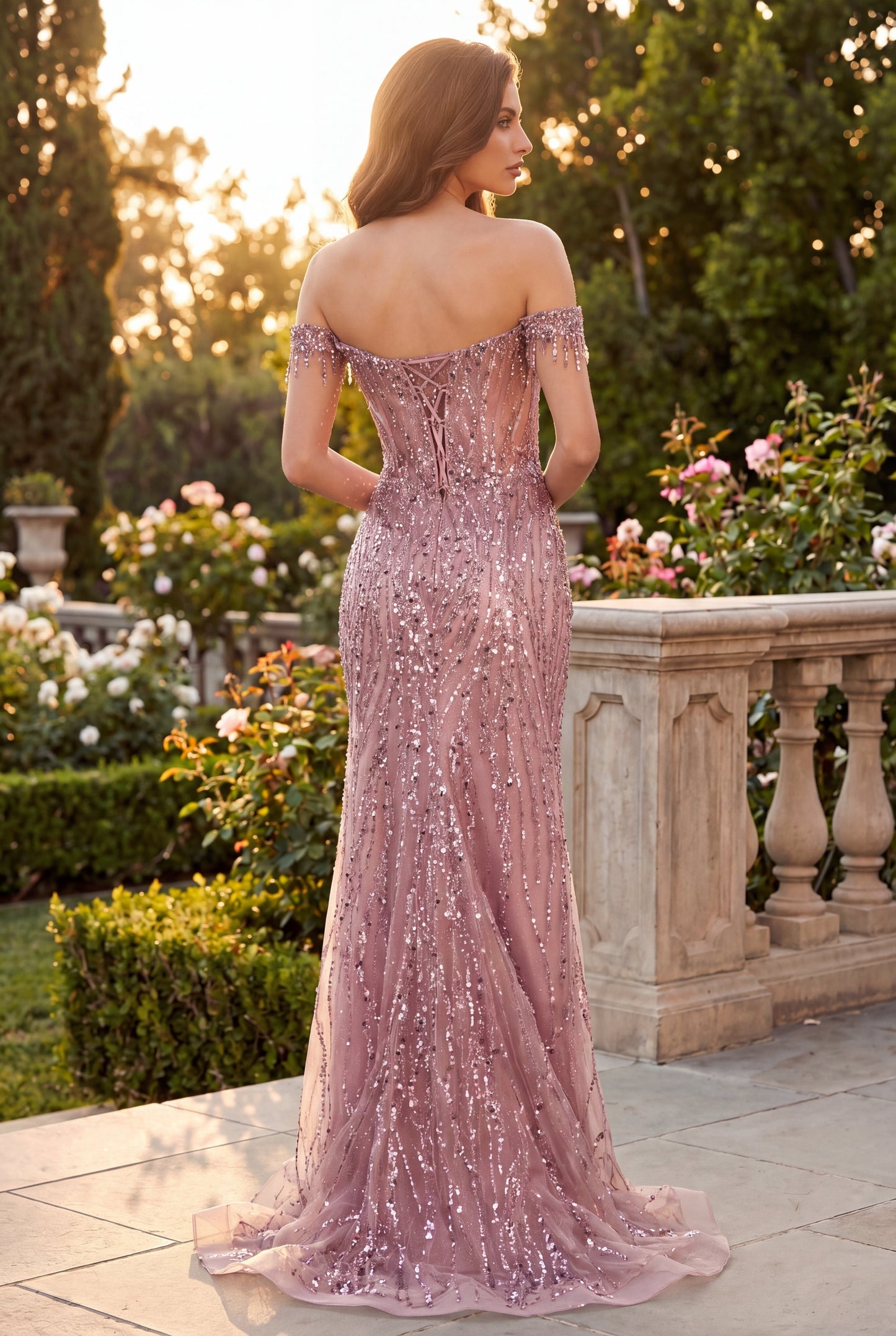Fitted Off Shoulder Sequin Prom Formal Dress