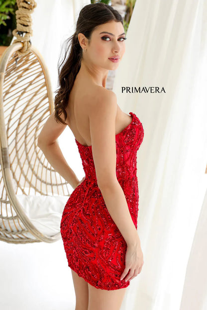 4222 - Primavera - Strapless Sequin Cocktail Dress with Illusion Bodice