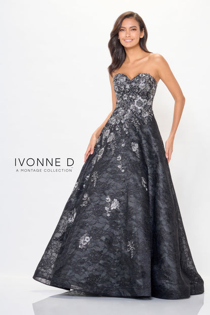 Ivonne D ID6202 Long A Line Formal Metallic Lace Evening Gown