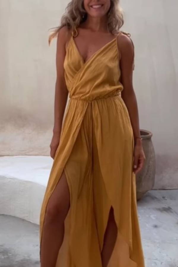 V-Neck Backless Split-Leg Jumpsuit