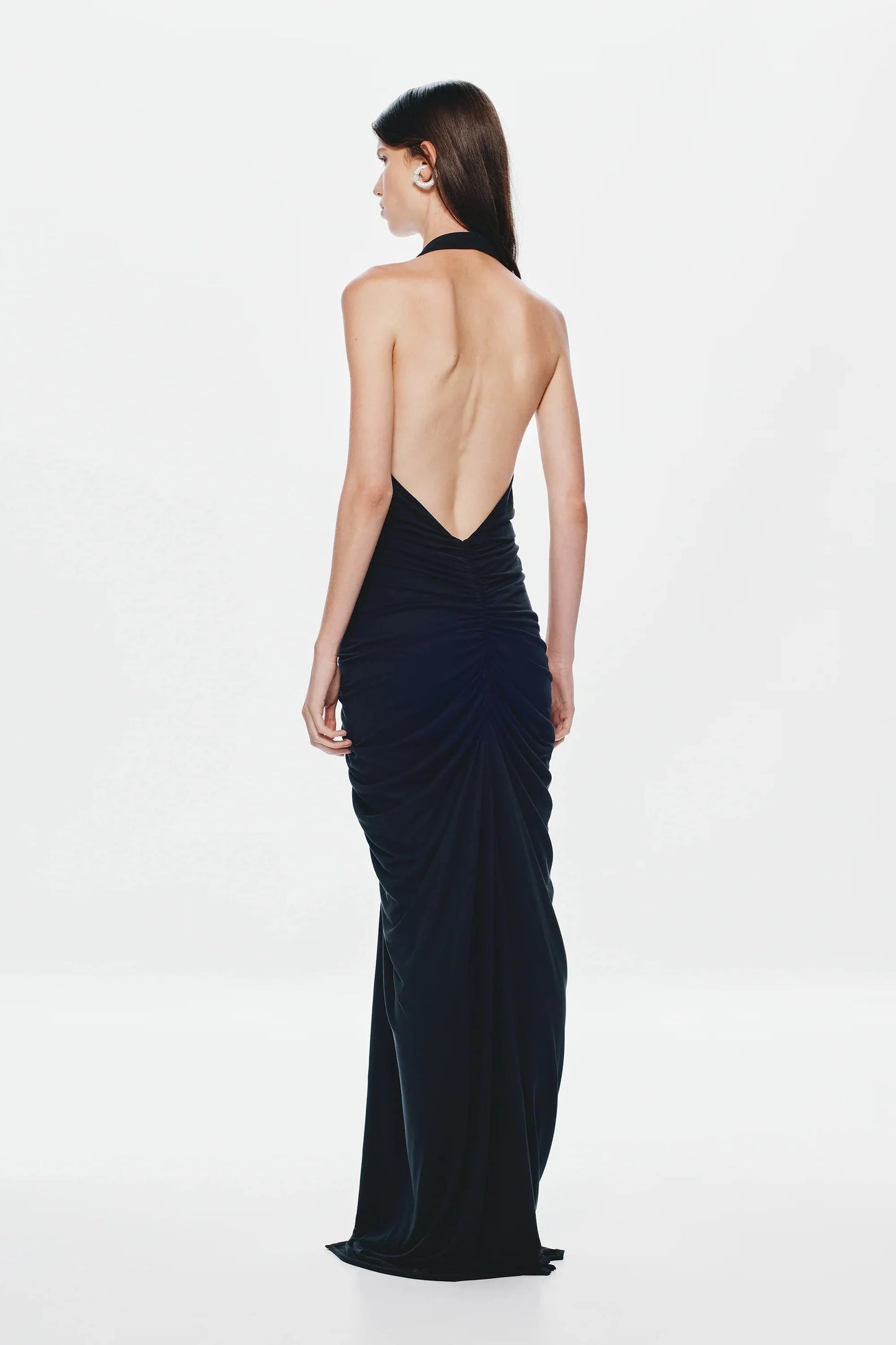 Misha Venus Gathered Cupro Dress - Black