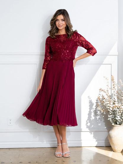 Eva Fashion 5285 Short Pleated Lace Mother of the Bride Midi Dress