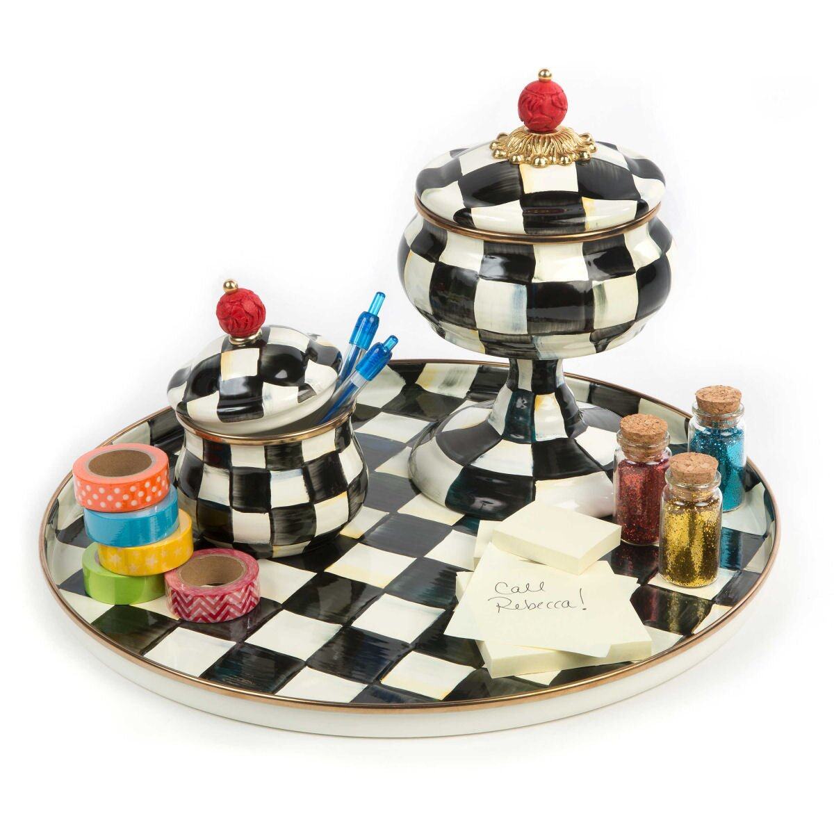Courtly Check Enamel Round Tray