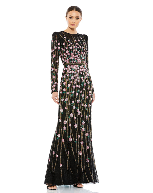 Fitted Long Sleeve Floral Formal Evening Dress Floral Fitted Long Sleeve Evening Mac Duggal 5492
