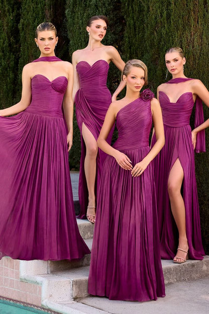 Minna Gown - Rosette One Shoulder A-line Shimmer Chiffon Dress