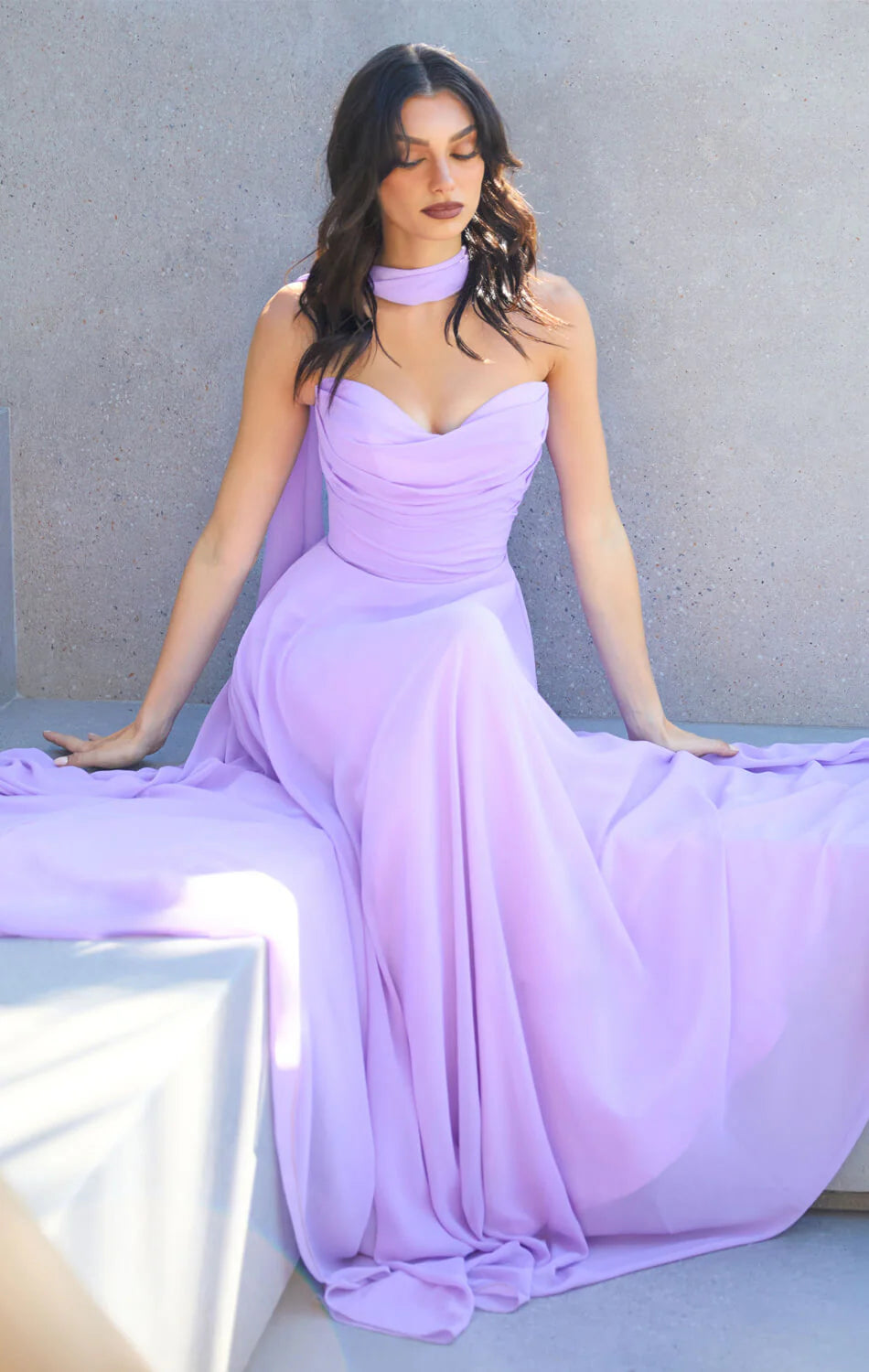 Ella Gown - A-line Strapless Chiffon Dress With Scarf