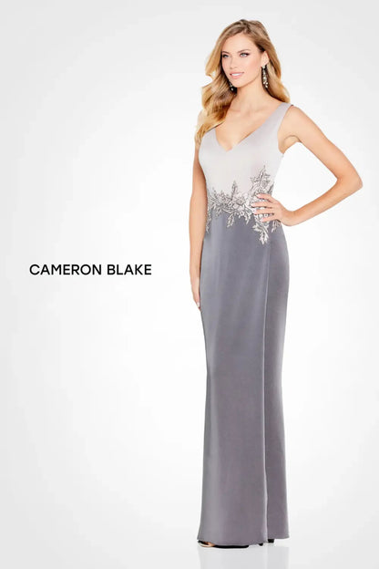 Cameron Blake 120611 Fitted Long Formal Lace Applique Evening Gown