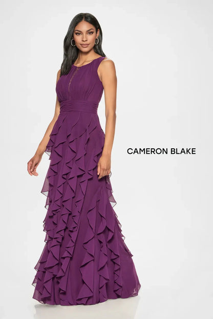 Cameron Blake CB213 Long Formal Beaded Ruffle Evening Dress