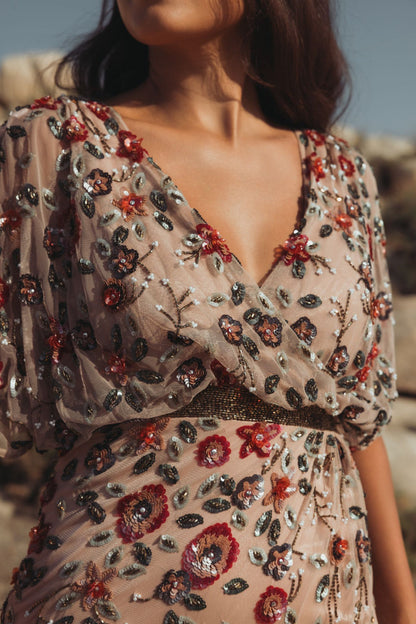 Floral Sequin Dress Long Formal Mother of the Bride Mac Duggal 6158