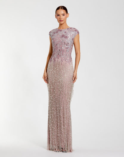 Long Formal Beaded Fringe Dress Evening Mac Duggal 6169