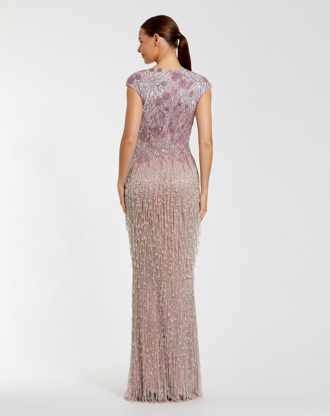 Long Formal Beaded Fringe Dress Evening Mac Duggal 6169