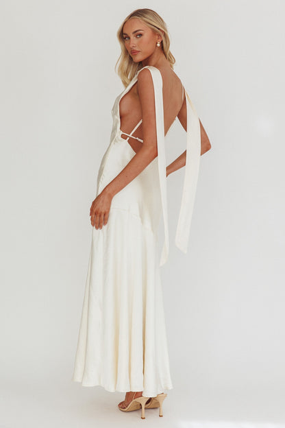 Second Glances Cowl Neck Backless Maxi Dress Cream