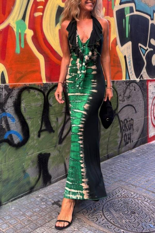 TARIK emerald green tie long dress
