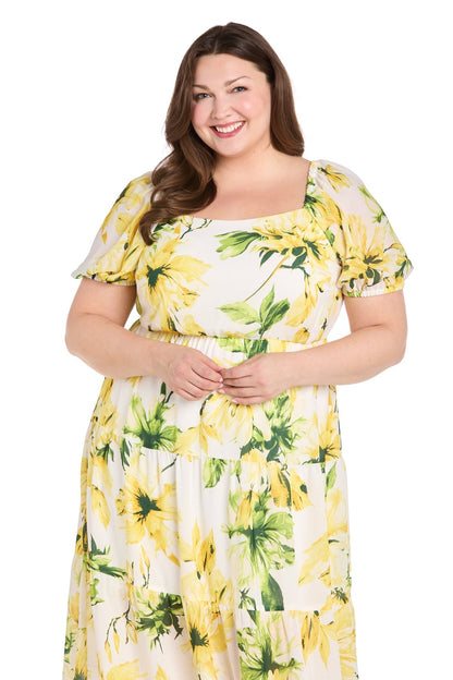 Plus Size Printed Cocktail Dress Midi Length R&M Richards 6672W